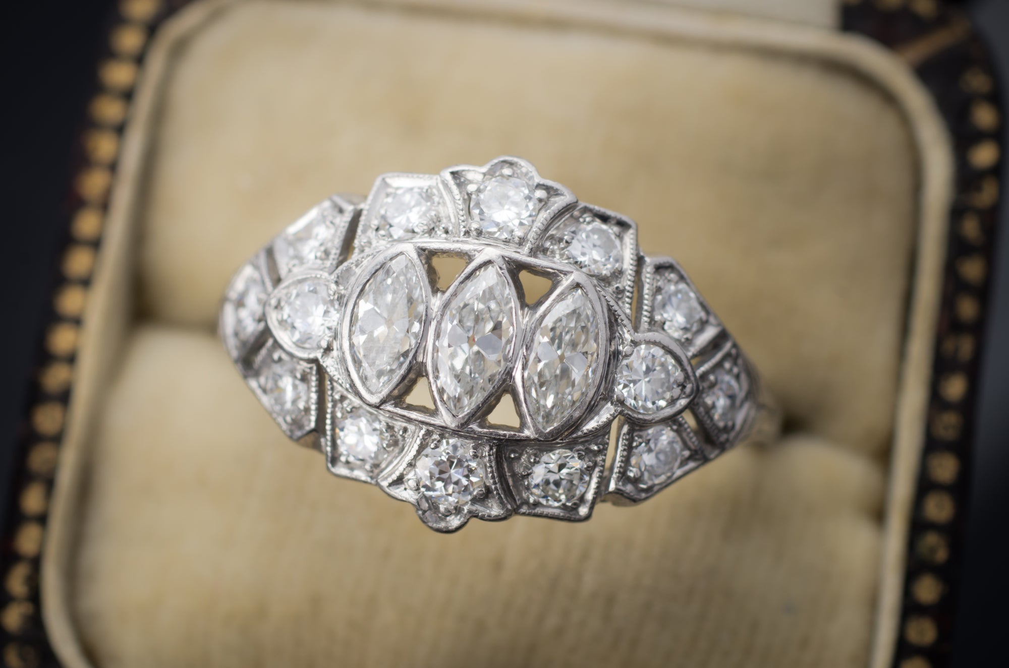 1.22CTW OLD CUT MARQUIS DIAMOND RING IN PLATINUM - SinCityFinds Jewelry
