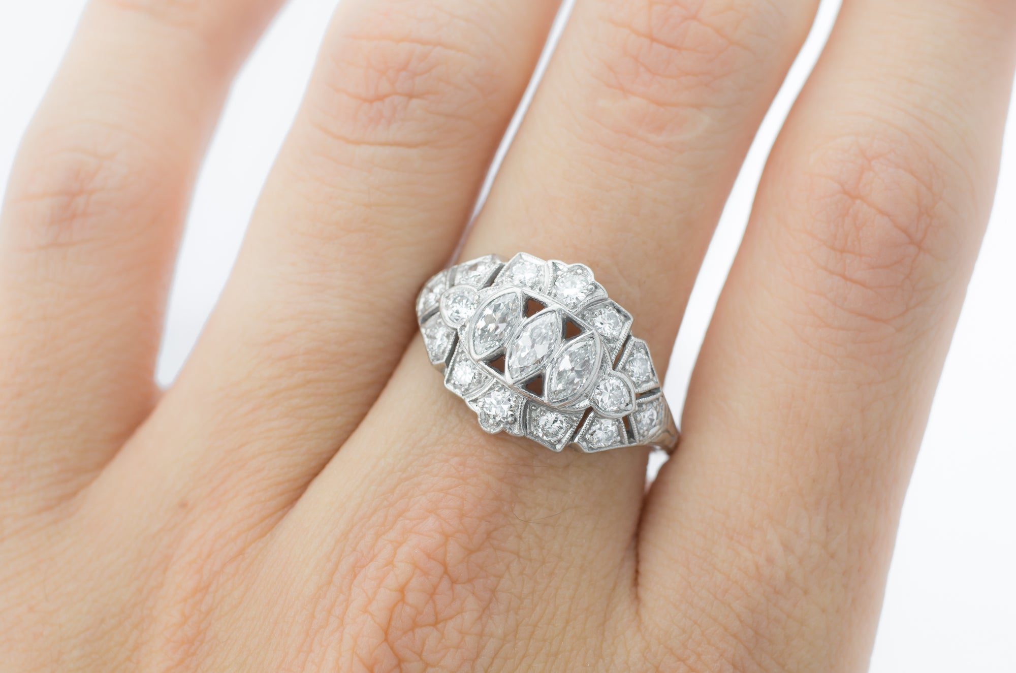 1.22CTW OLD CUT MARQUIS DIAMOND RING IN PLATINUM - SinCityFinds Jewelry