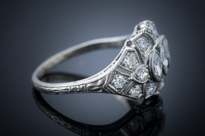 1.22CTW OLD CUT MARQUIS DIAMOND RING IN PLATINUM - SinCityFinds Jewelry