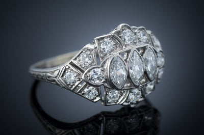1.22CTW OLD CUT MARQUIS DIAMOND RING IN PLATINUM - SinCityFinds Jewelry