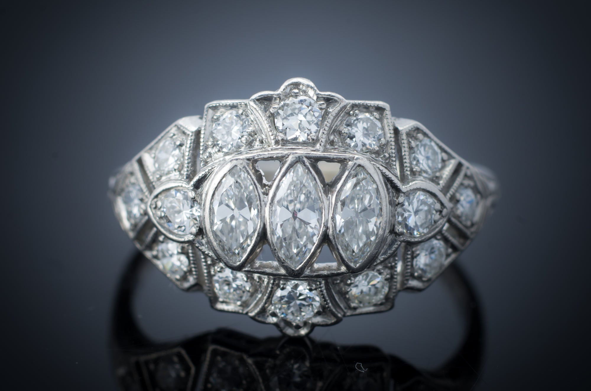 1.22CTW OLD CUT MARQUIS DIAMOND RING IN PLATINUM - SinCityFinds Jewelry