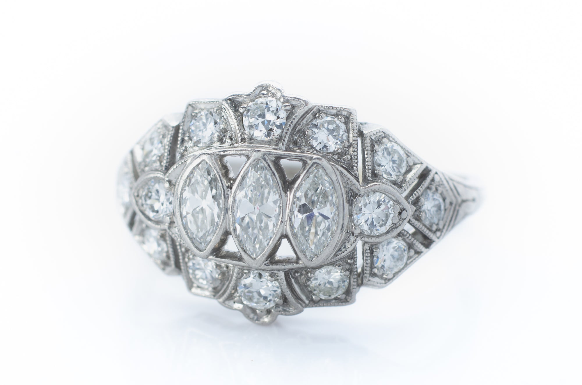 1.22CTW OLD CUT MARQUIS DIAMOND RING IN PLATINUM - SinCityFinds Jewelry