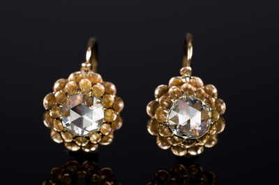 ANTIQUE DANGLE ROSE CUT DIAMOND EARRINGS - SinCityFinds Jewelry