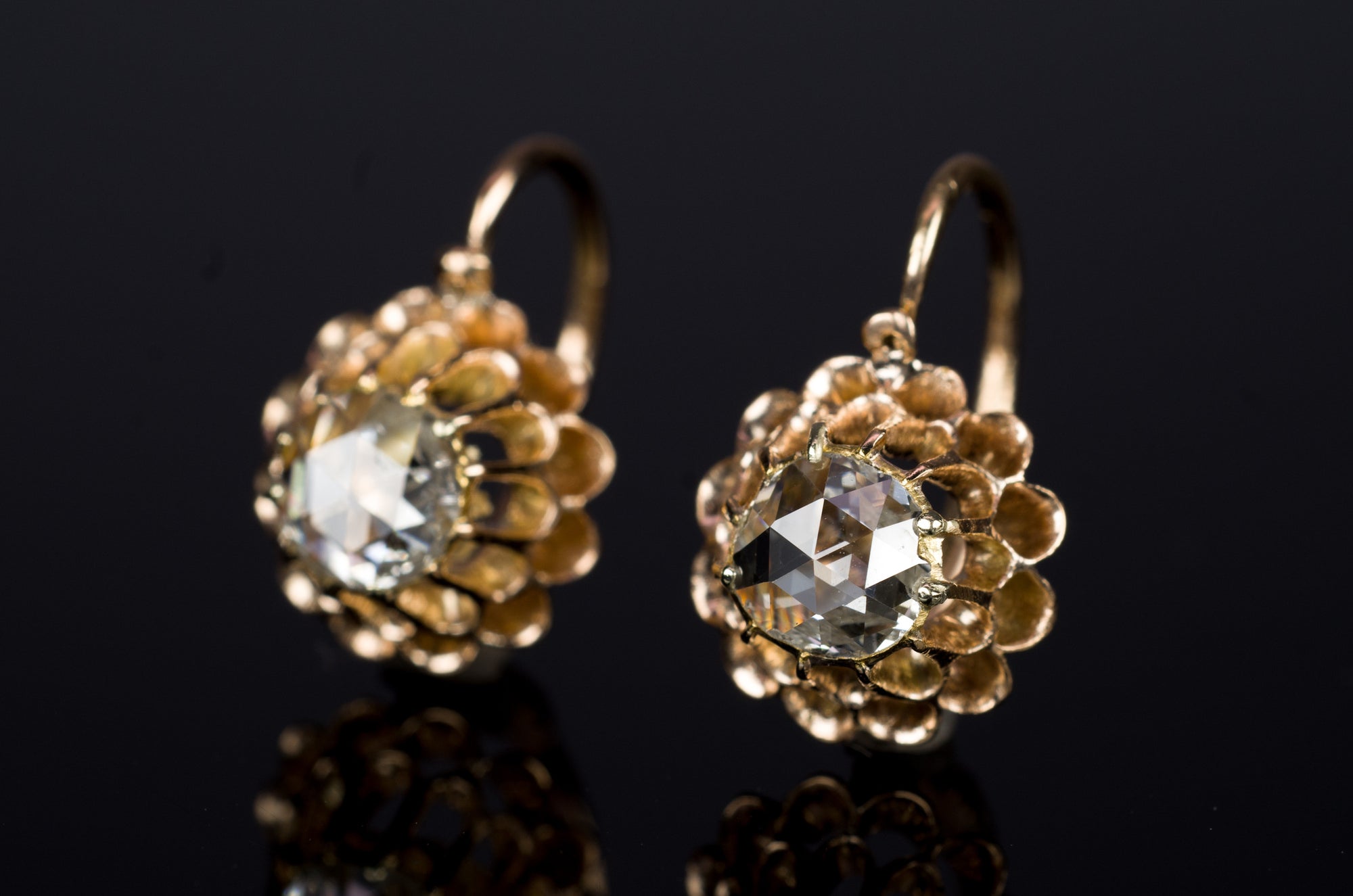 ANTIQUE DANGLE ROSE CUT DIAMOND EARRINGS - SinCityFinds Jewelry