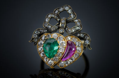 VICTORIAN TWIN HEARTS CONVERSION RING - SinCityFinds Jewelry