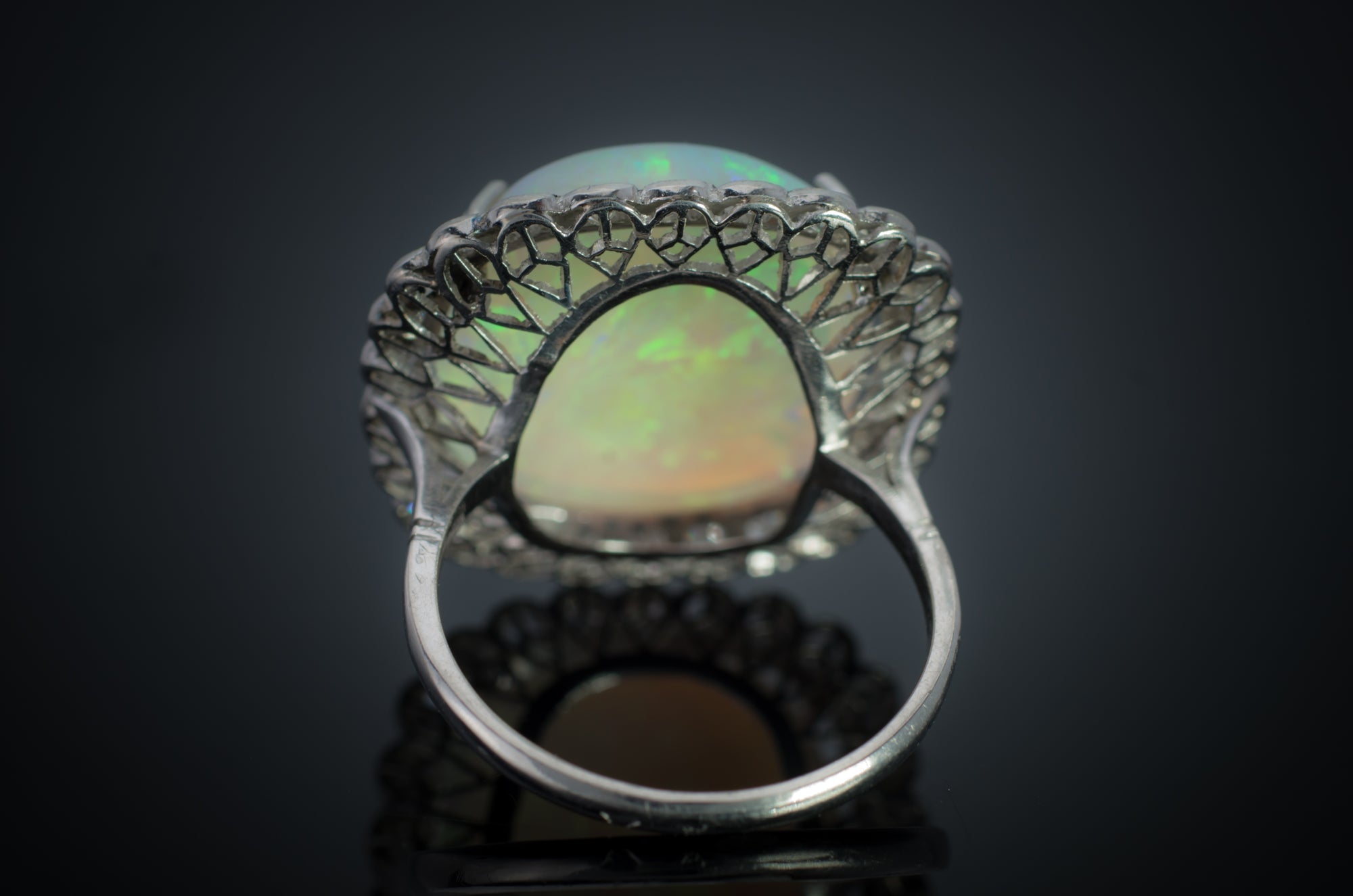 CUSHION CUT OPAL AND DIAMOND RING - SinCityFinds Jewelry
