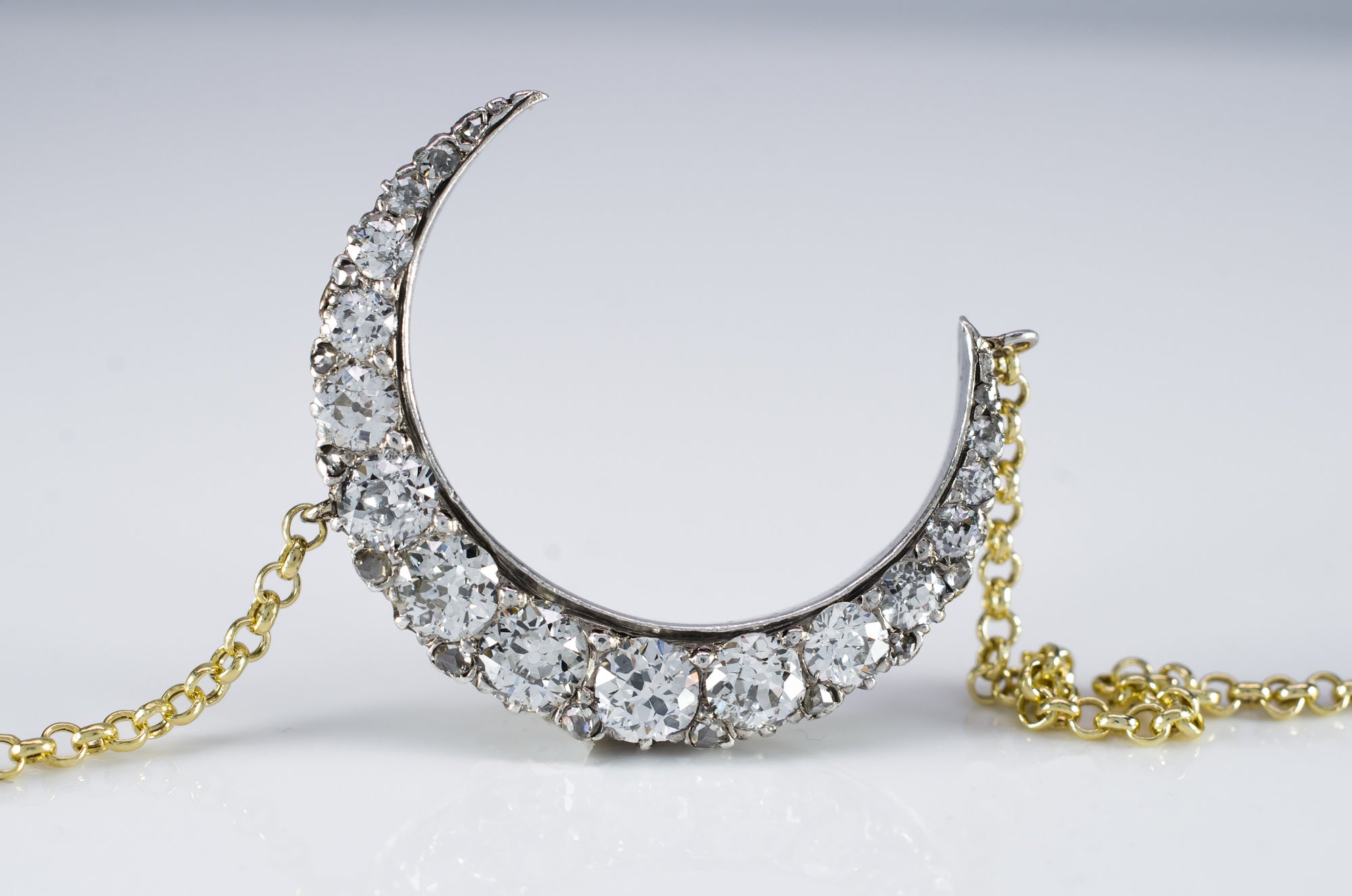 2.15CTW  ANTIQUE CRESCENT MOON BROOCH CONVERSION - SinCityFinds Jewelry