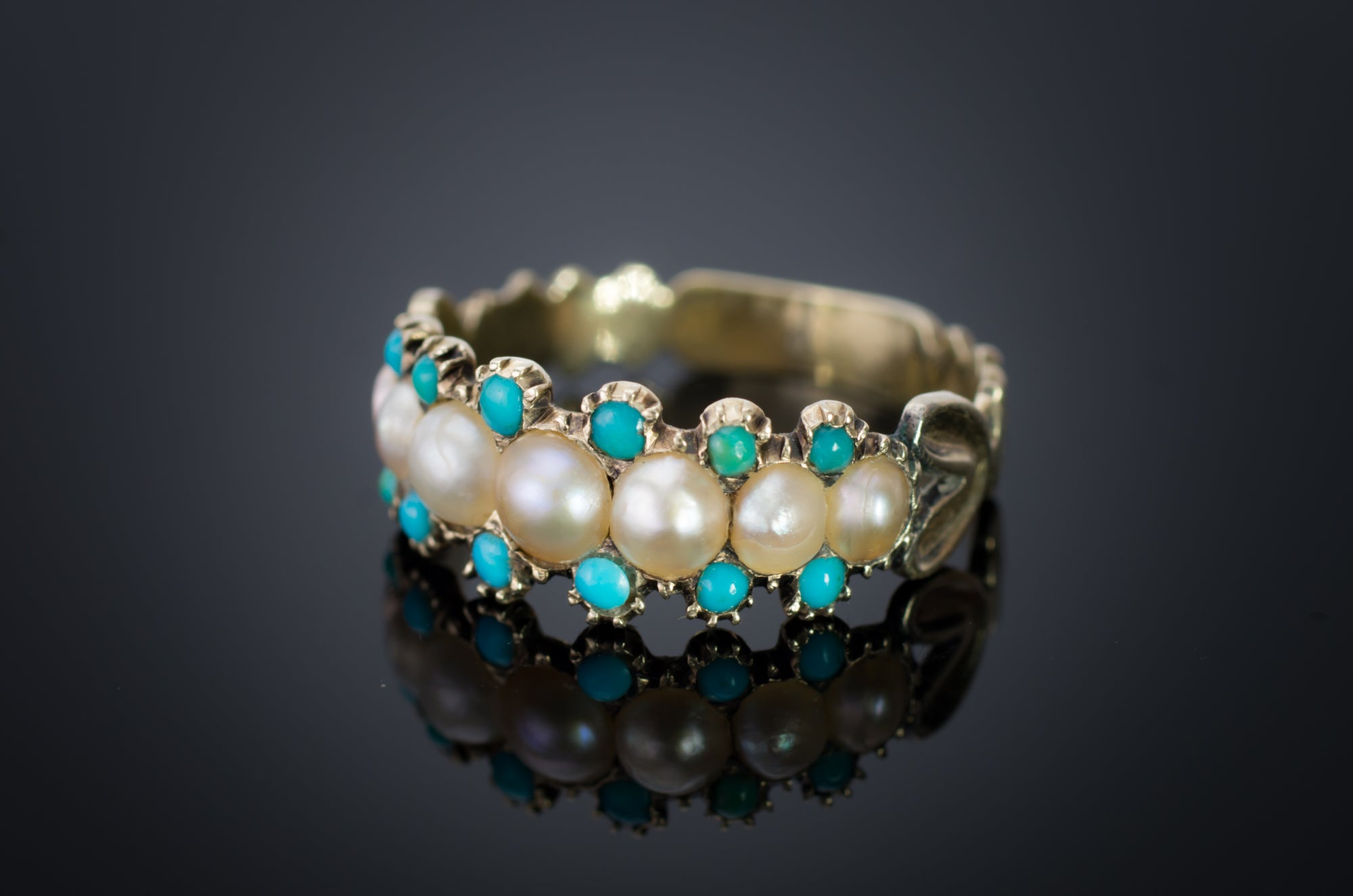 ANTIQUE SPLIT PEARL AND TURQUOISE RING - SinCityFinds Jewelry