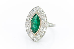 MARQUISE EMERALD ON FRENCH CUT DIAMOND HALO - SinCityFinds Jewelry