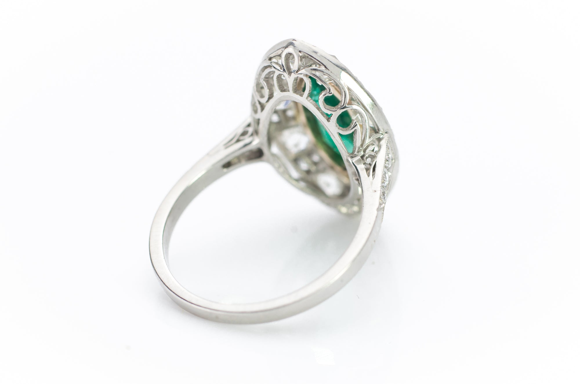 MARQUISE EMERALD ON FRENCH CUT DIAMOND HALO - SinCityFinds Jewelry