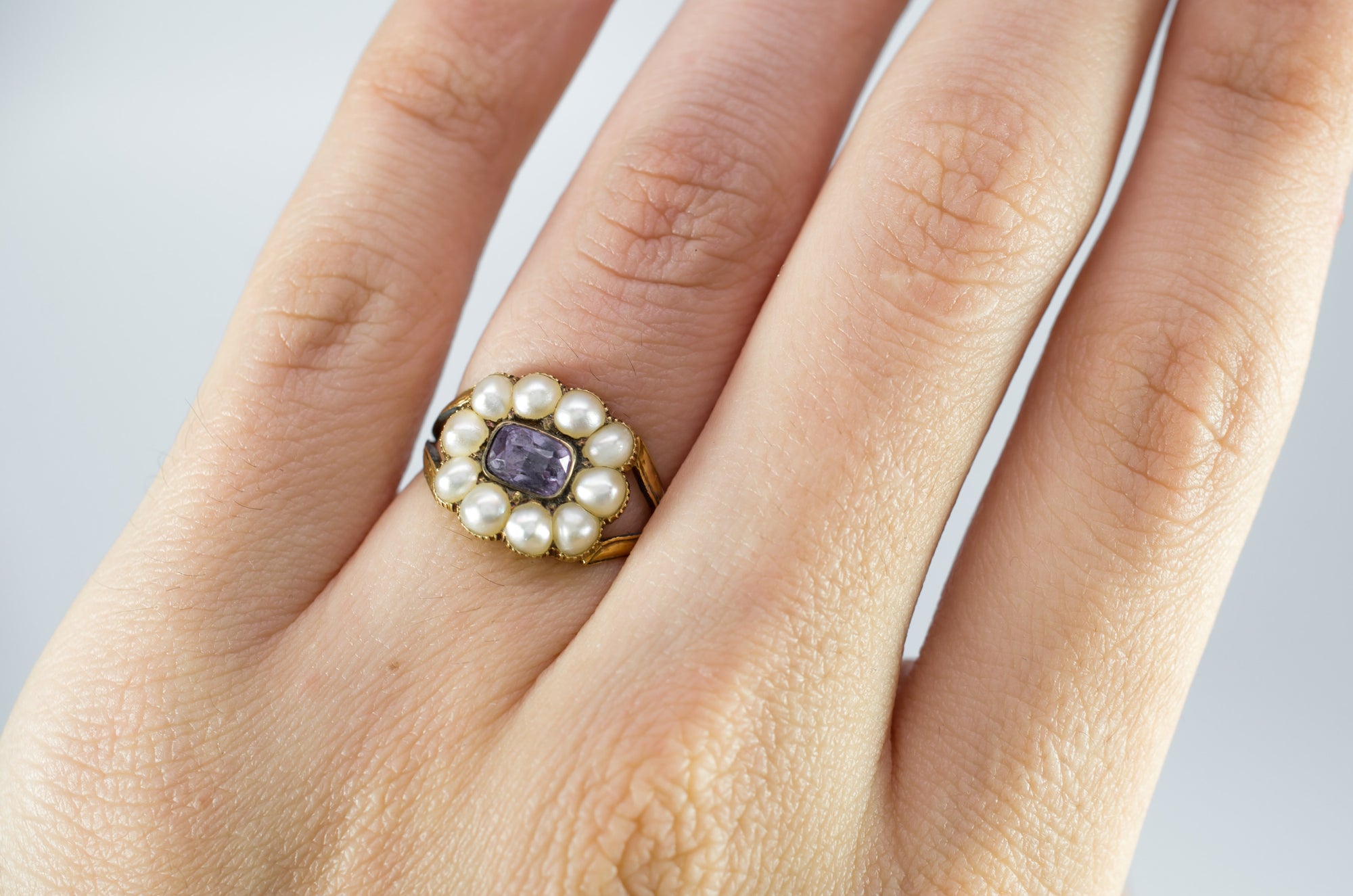 ANTIQUE EARLY VICTORIAN AMETHYST AND SPLIT PEARL RING - SinCityFinds Jewelry