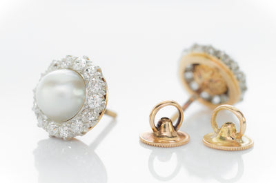 EDWARDIAN PEARL AND DIAMOND EARRINGS - SinCityFinds Jewelry