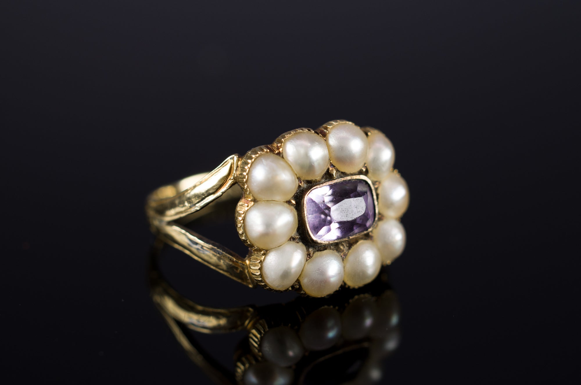 ANTIQUE EARLY VICTORIAN AMETHYST AND SPLIT PEARL RING - SinCityFinds Jewelry