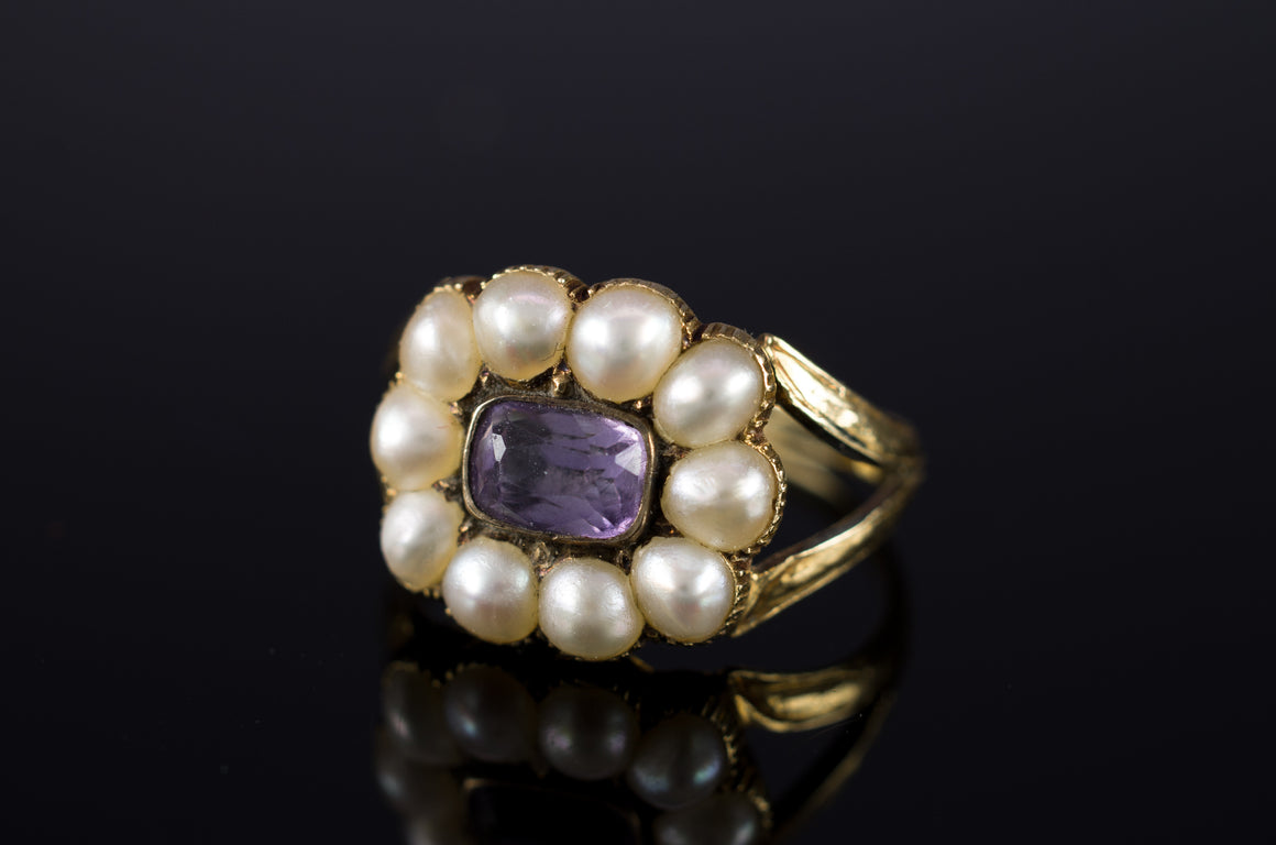 ANTIQUE EARLY VICTORIAN AMETHYST AND SPLIT PEARL RING - SinCityFinds Jewelry