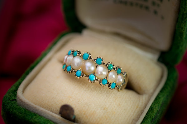 ANTIQUE SPLIT PEARL AND TURQUOISE RING - Sin City Finds Jewelry