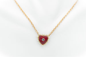 ANTIQUE ENAMELED HEART PENDANT NECKLACE - SinCityFinds Jewelry