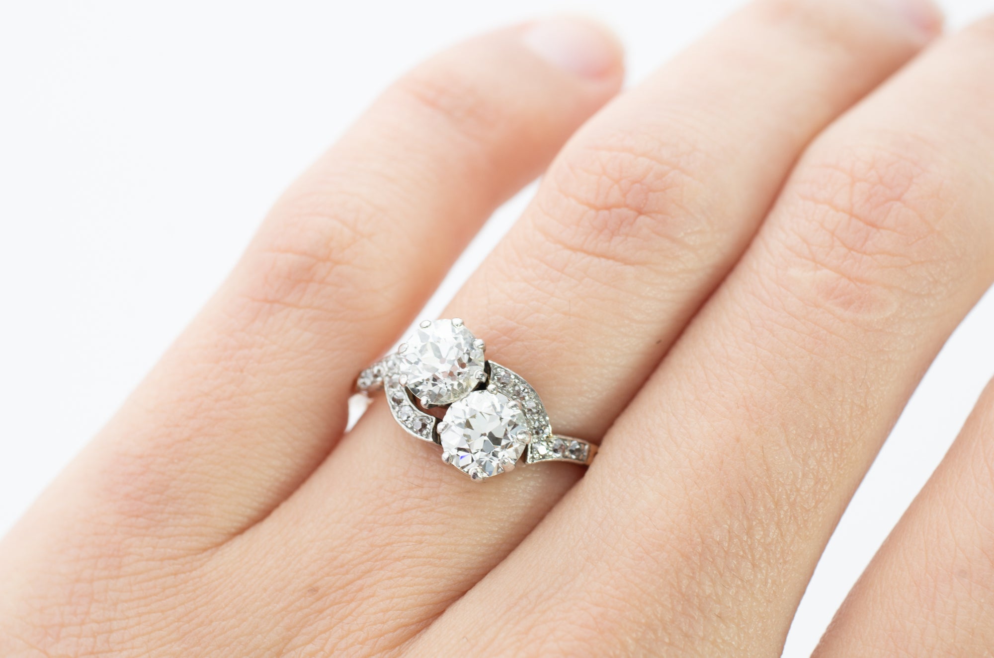 1.80CTW ANTIQUE TOI ET MOI EUROPEAN CUT DIAMOND RING - SinCityFinds Jewelry