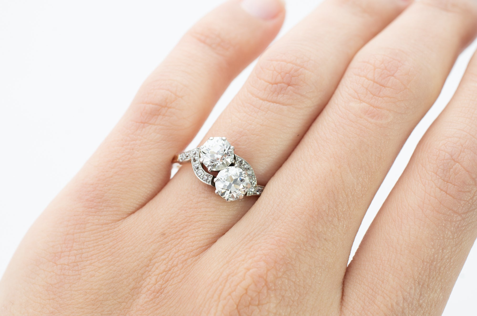 1.80CTW ANTIQUE TOI ET MOI EUROPEAN CUT DIAMOND RING - SinCityFinds Jewelry
