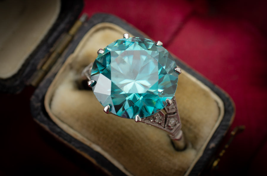 11CT BLUE ZIRCON SOLITAIRE WITH ACCENTS - SinCityFinds Jewelry