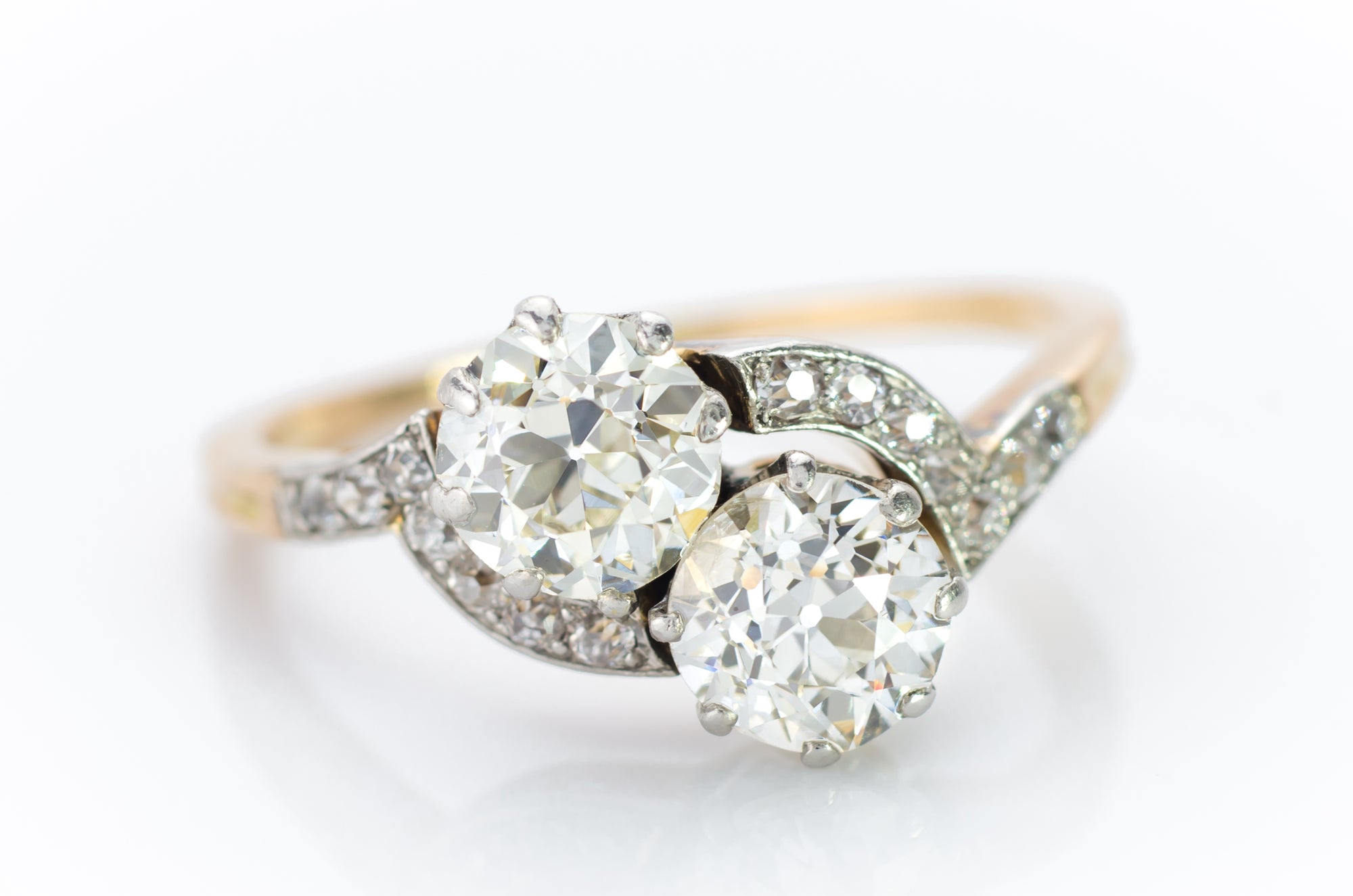 1.80CTW ANTIQUE TOI ET MOI EUROPEAN CUT DIAMOND RING - SinCityFinds Jewelry
