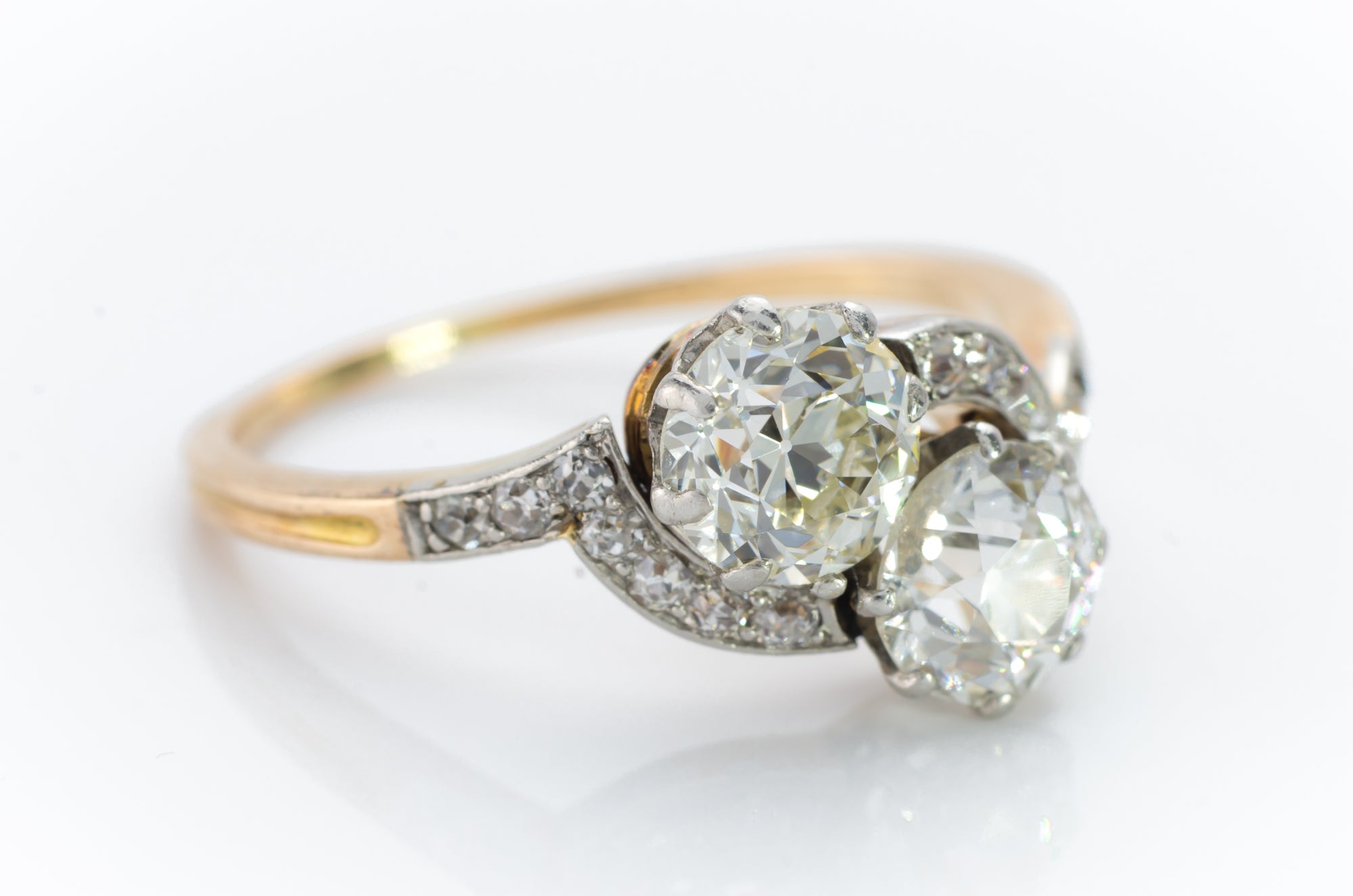 1.80CTW ANTIQUE TOI ET MOI EUROPEAN CUT DIAMOND RING - SinCityFinds Jewelry