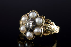 ANTIQUE SPLIT PEARL AND ROSE CUT DIAMOND MOURNING RING - SinCityFinds Jewelry