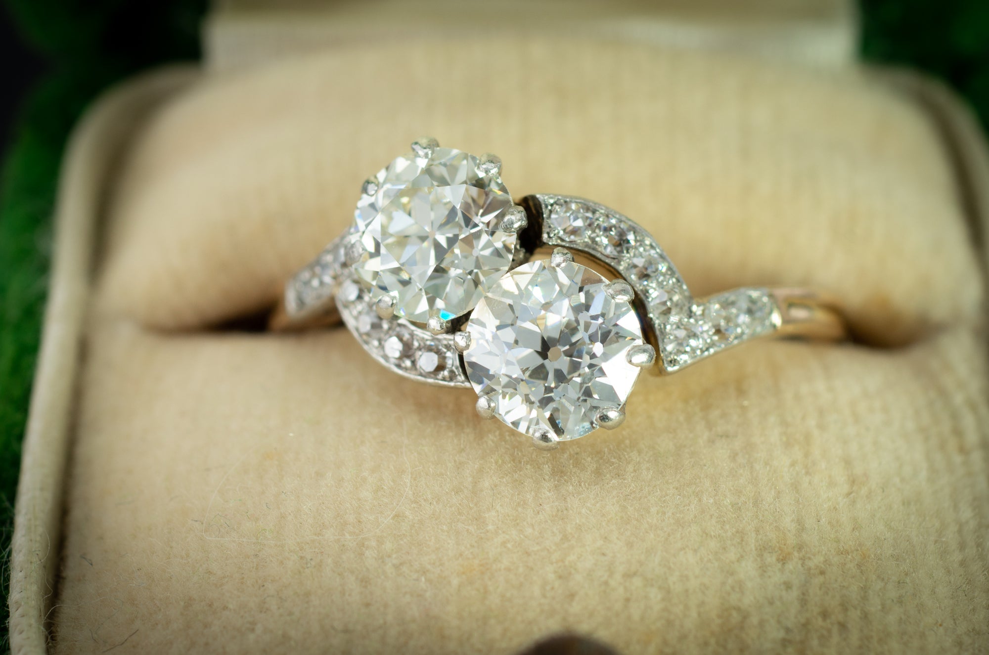 1.80CTW ANTIQUE TOI ET MOI EUROPEAN CUT DIAMOND RING - SinCityFinds Jewelry