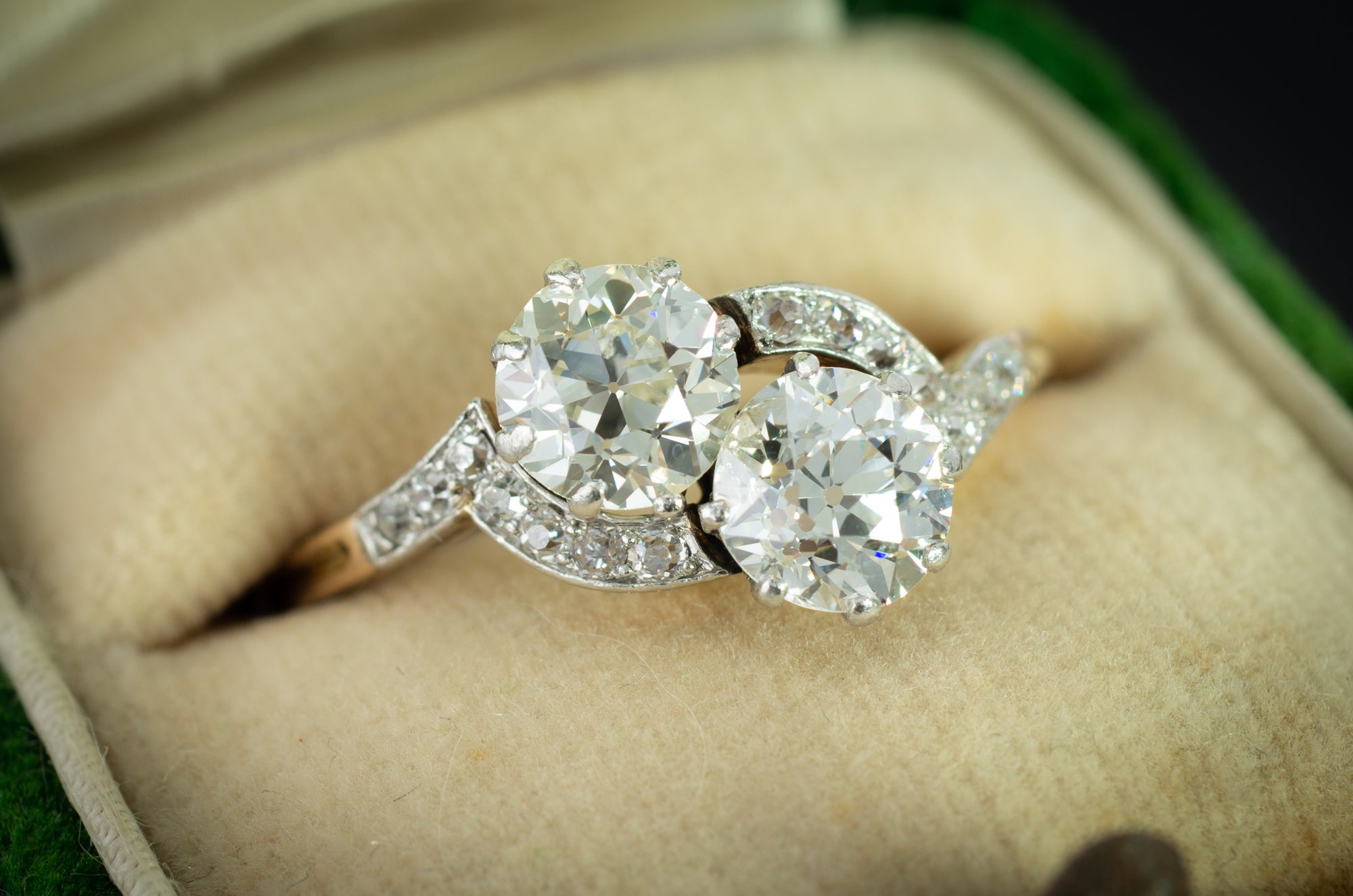 1.80CTW ANTIQUE TOI ET MOI EUROPEAN CUT DIAMOND RING - SinCityFinds Jewelry