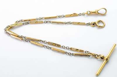 18k MIXED YELLOW AND WHITE GOLD VINTAGE WATCH CHAIN - SinCityFinds Jewelry