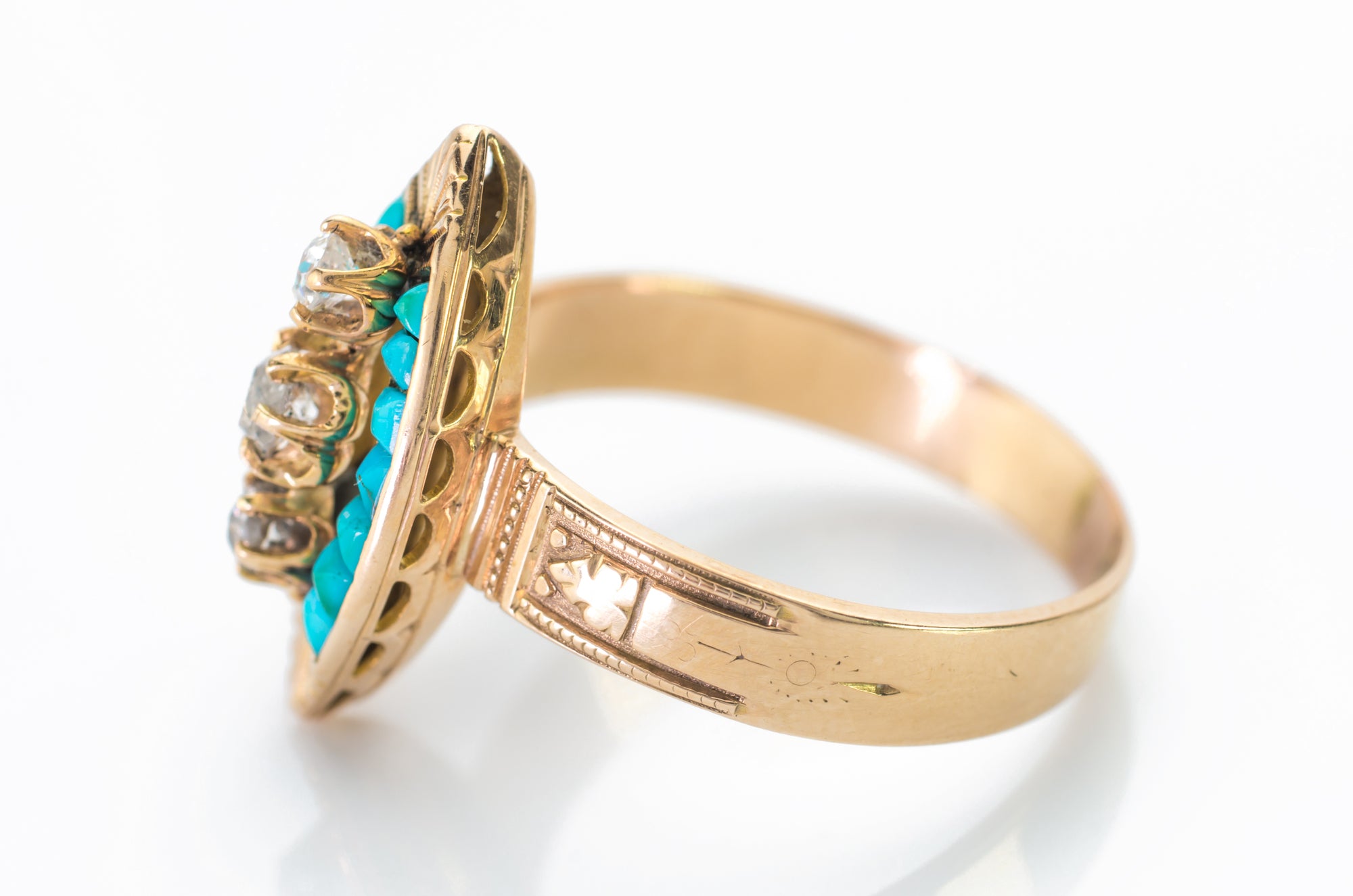 TURQUOISE AND MINE CUT DIAMOND NAVETTE RING - SinCityFinds Jewelry