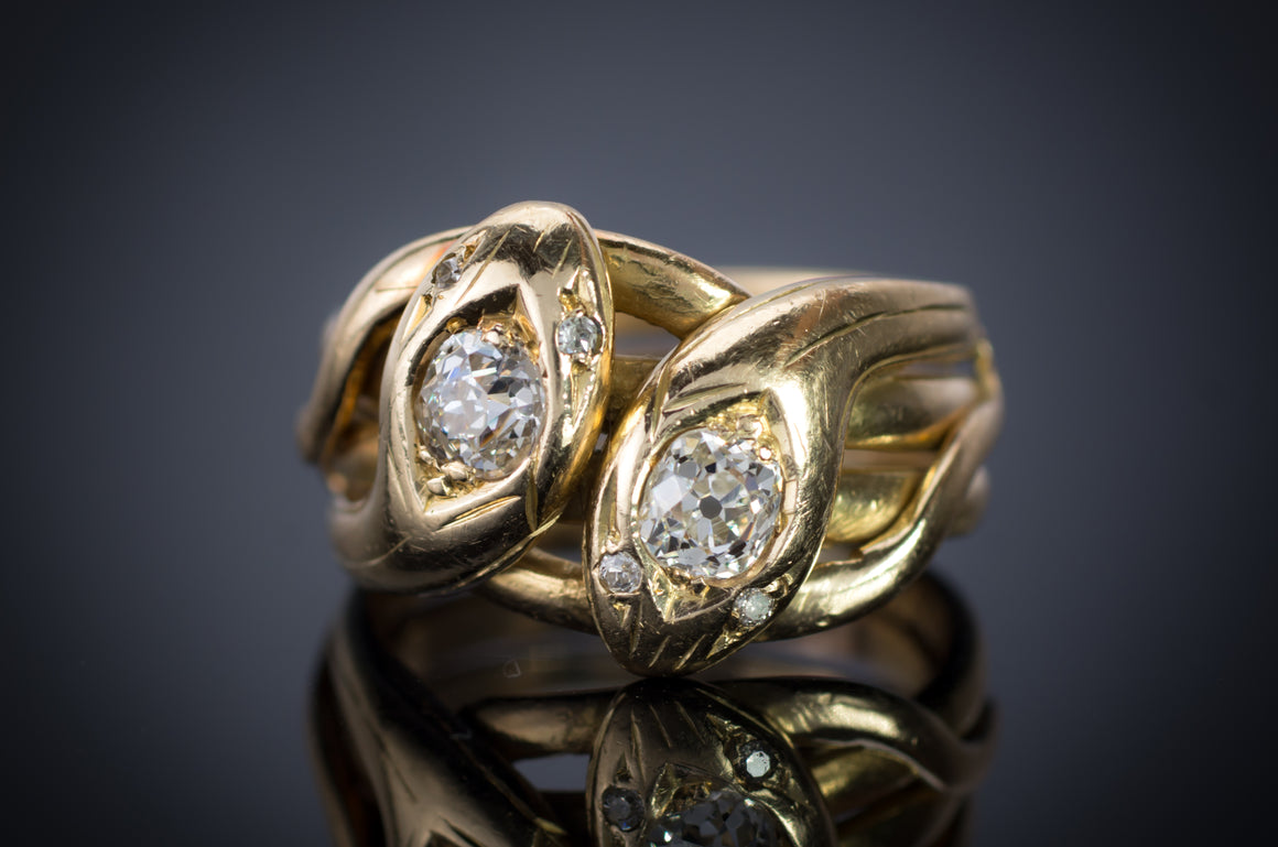 ANTIQUE DOUBLE HEADED DIAMOND SNAKE RING - SinCityFinds Jewelry