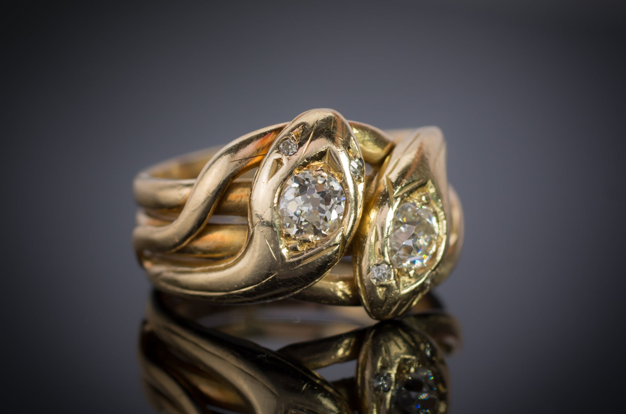 ANTIQUE DOUBLE HEADED DIAMOND SNAKE RING - SinCityFinds Jewelry