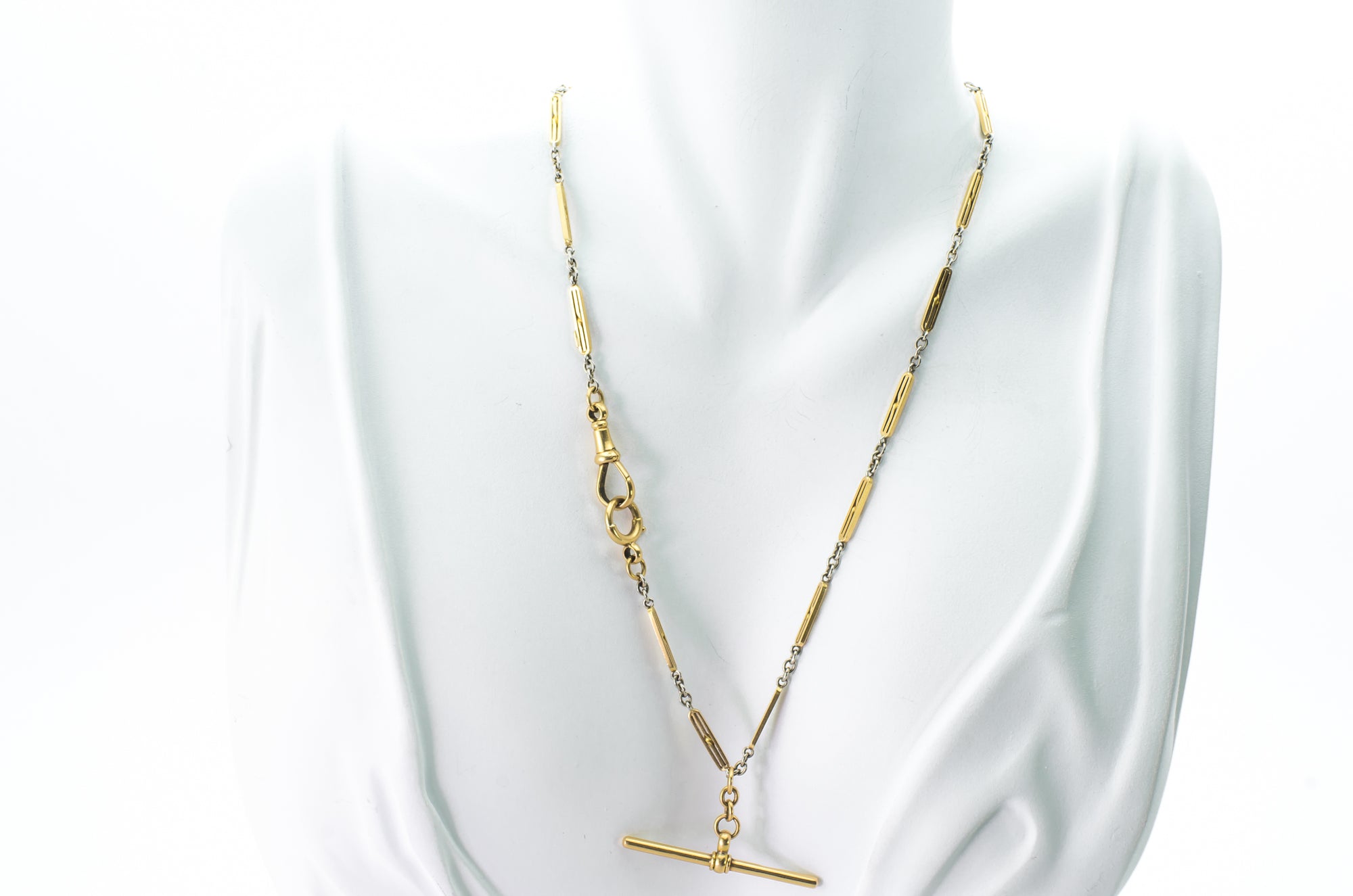 18k MIXED YELLOW AND WHITE GOLD VINTAGE WATCH CHAIN - SinCityFinds Jewelry