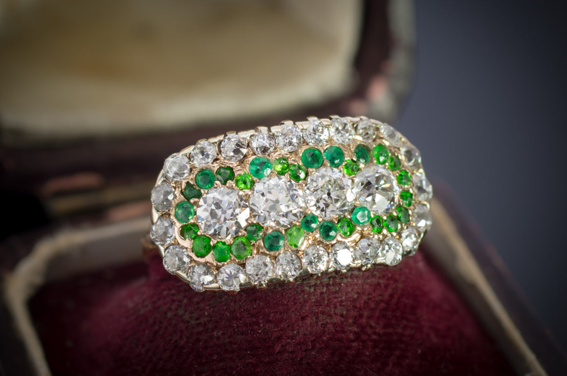 OLD EUROPEAN CUT DIAMOND AND EMERALD RING - SinCityFinds Jewelry