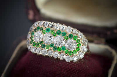 OLD EUROPEAN CUT DIAMOND AND EMERALD RING - SinCityFinds Jewelry