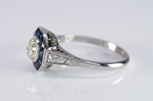 MINE CUT DIAMOND AND FRENCH CUT SAPPHIRE TARGET RING - SinCityFinds Jewelry