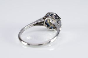 MINE CUT DIAMOND AND FRENCH CUT SAPPHIRE TARGET RING - SinCityFinds Jewelry