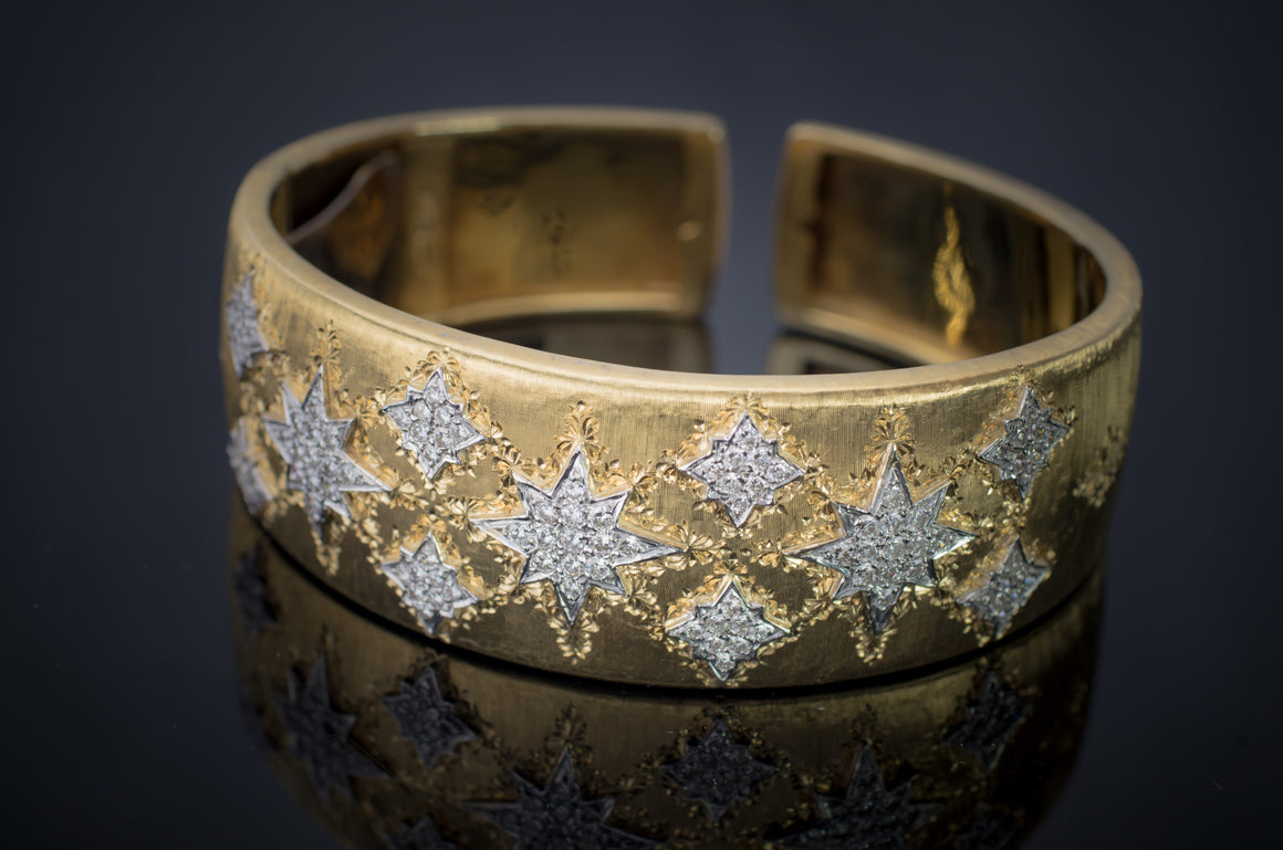 HEAVY VINTAGE 18K GOLD AND DIAMOND BANGLE - SinCityFinds Jewelry