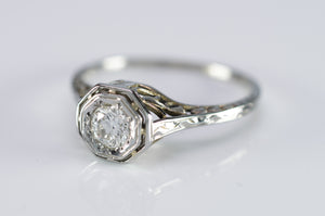 VINTAGE  WHITE GOLD OCTAGONAL SETTING DIAMOND RING - SinCityFinds Jewelry