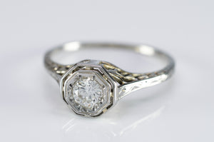 VINTAGE  WHITE GOLD OCTAGONAL SETTING DIAMOND RING - SinCityFinds Jewelry