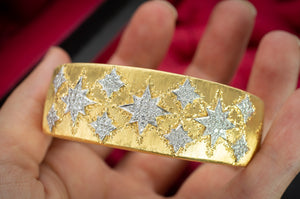 HEAVY VINTAGE 18K GOLD AND DIAMOND BANGLE - SinCityFinds Jewelry