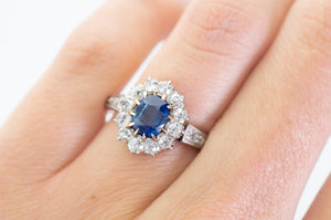 EDWARDIAN SAPPHIRE AND OLD CUT DIAMOND HALO RING - SinCityFinds Jewelry