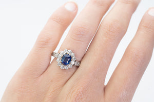 EDWARDIAN SAPPHIRE AND OLD CUT DIAMOND HALO RING - SinCityFinds Jewelry