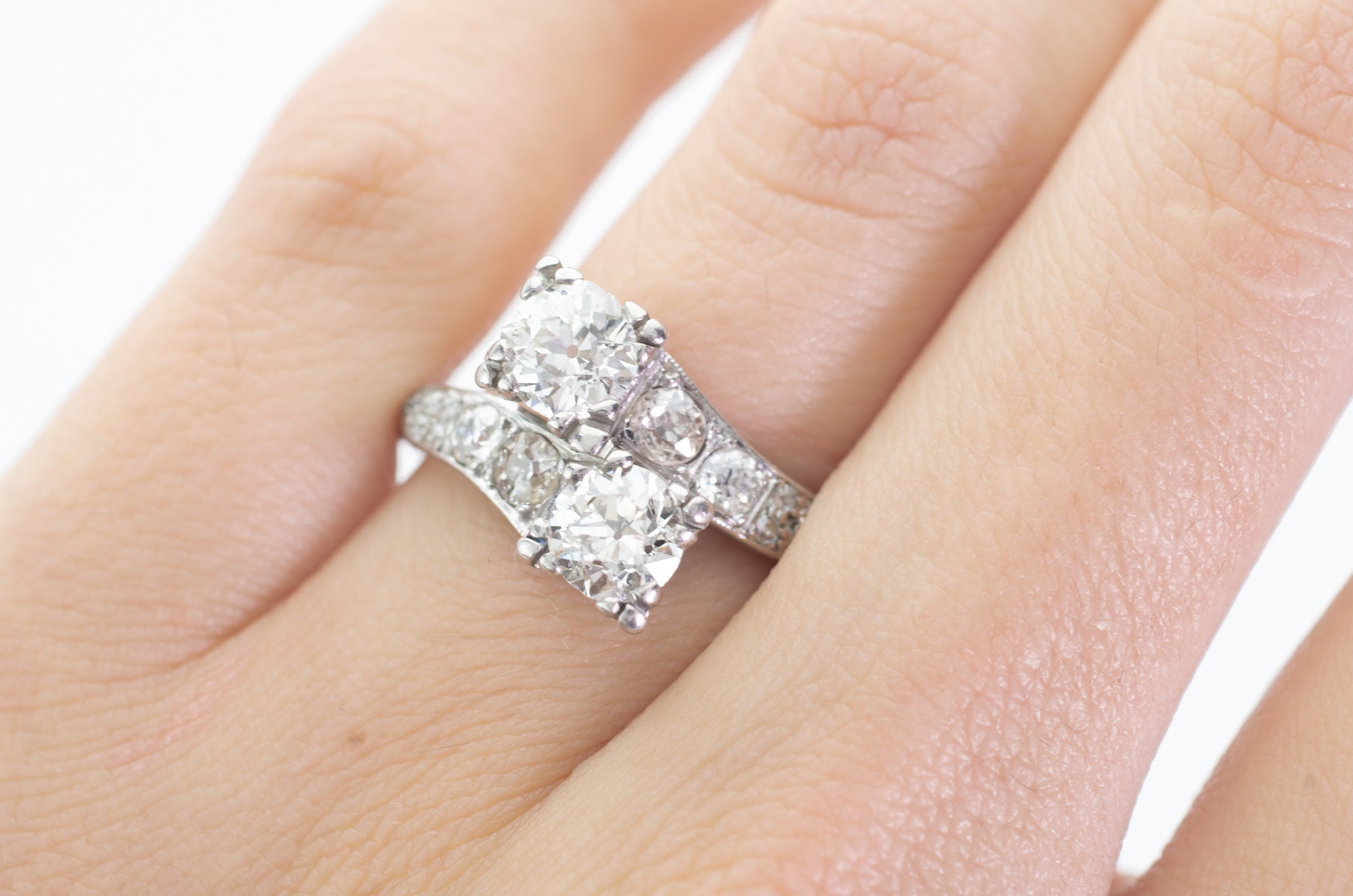 1.9CTW VINTAGE TOI ET MOI RING OLD EUROPEAN CUT RING - SinCityFinds Jewelry