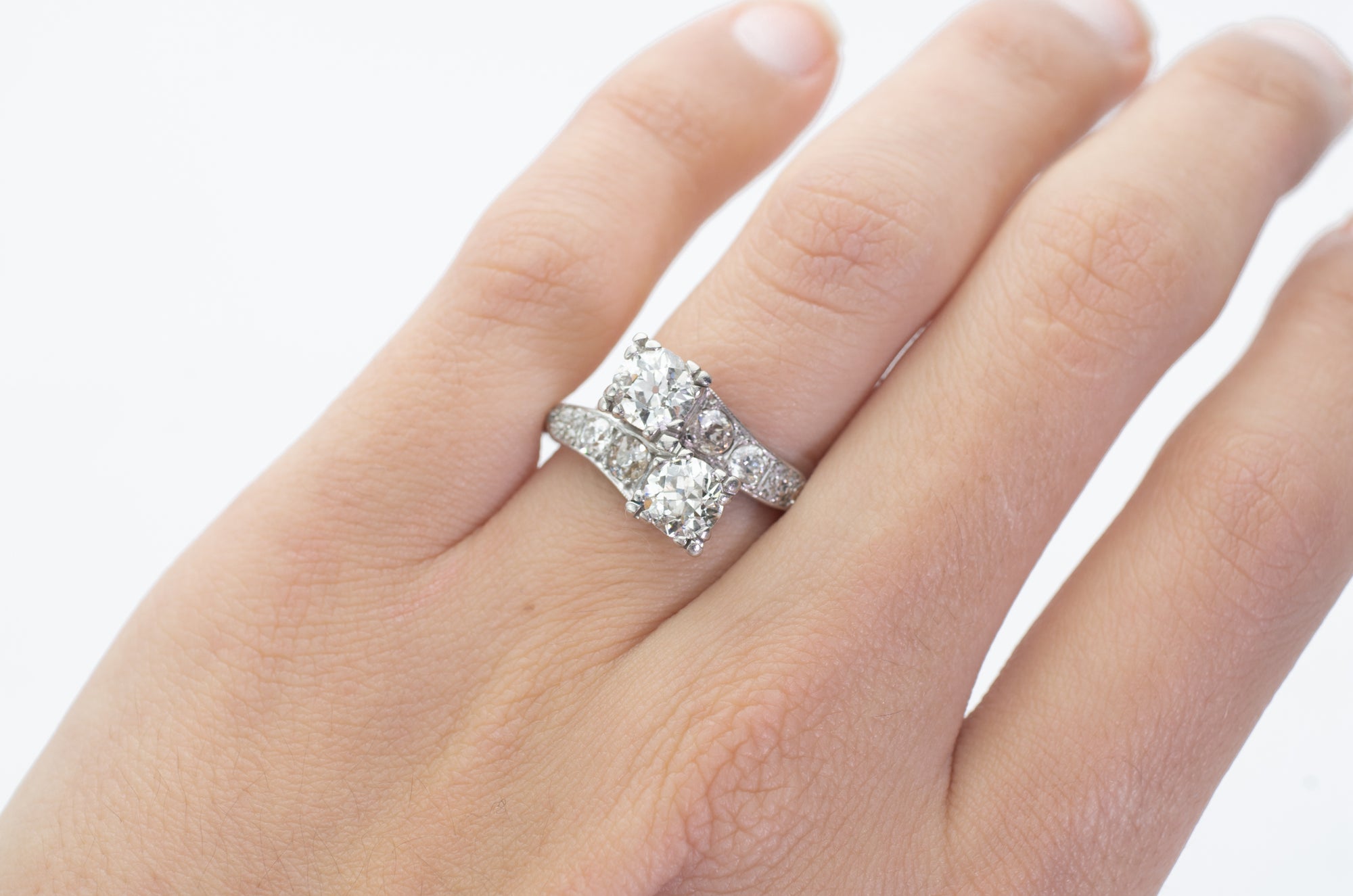 1.9CTW VINTAGE TOI ET MOI RING OLD EUROPEAN CUT RING - SinCityFinds Jewelry