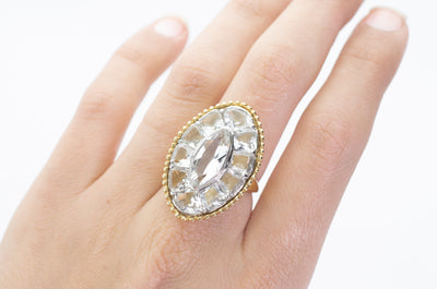 LARGE 10CT AQUAMARINE 18K GOLD AND PLATINUM COCKTAIL RING - SinCityFinds Jewelry
