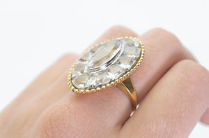 LARGE 10CT AQUAMARINE 18K GOLD AND PLATINUM COCKTAIL RING - SinCityFinds Jewelry