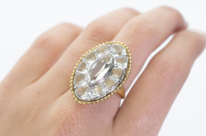 LARGE 10CT AQUAMARINE 18K GOLD AND PLATINUM COCKTAIL RING - SinCityFinds Jewelry