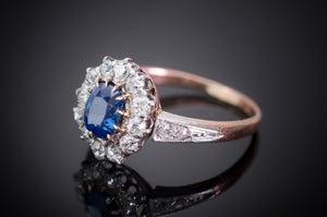 EDWARDIAN SAPPHIRE AND OLD CUT DIAMOND HALO RING - SinCityFinds Jewelry