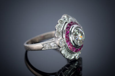 OLD EUROPEAN CUT DIAMOND AND RUBY TARGET RING - SinCityFinds Jewelry